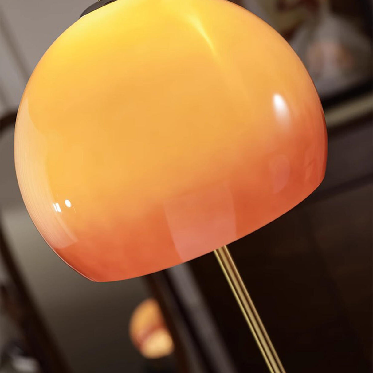 Mid-Century Modern Orange Amber Glass Dome Floor Lamp Image - 9