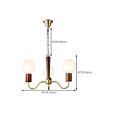 Mid-Century Opal Glass Globes Wood and Brass Chandelier  #size