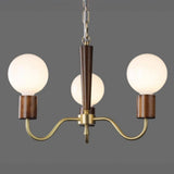 Mid-Century Opal Glass Globes Wood and Brass Chandelier  Image - 9