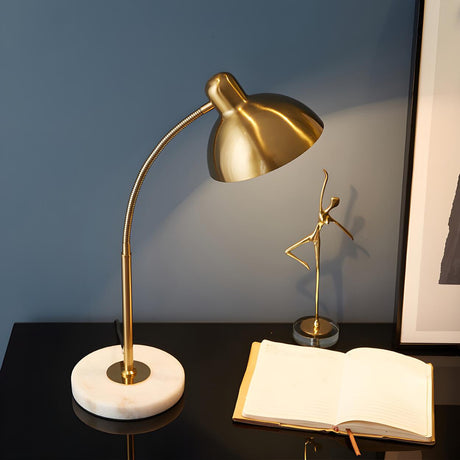 Mid-Century Simple Gold Dome Metal Study Table Lamp Image - 2