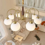 Mid Century White Bubble Ball 8-Light Dining Chandelier Image - 12