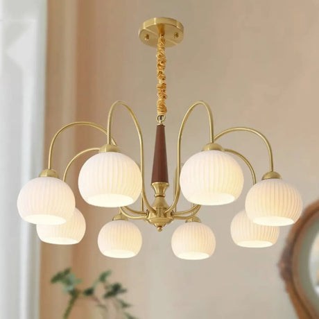 Mid Century White Bubble Ball 8-Light Dining Chandelier Image - 2