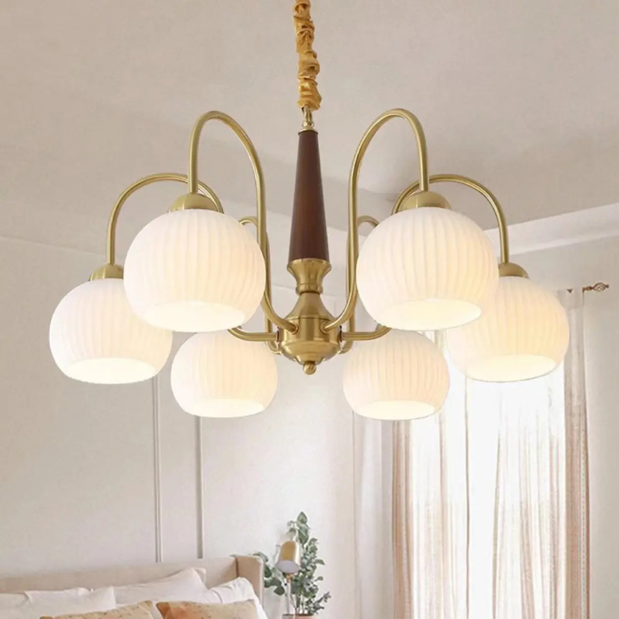 Mid Century White Bubble Ball 8-Light Dining Chandelier Image - 6