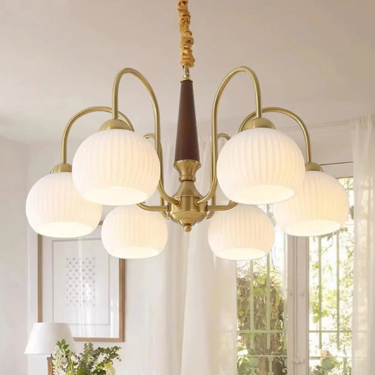 Mid Century White Bubble Ball 8-Light Dining Chandelier Image - 7