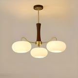 Mid-Century Wood and Brass Drum White Glass Chandelier Image - 6