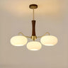 Mid-Century Wood and Brass Drum White Glass Chandelier Image - 6