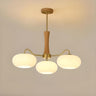 Mid-Century Wood and Brass Drum White Glass Chandelier Image - 7