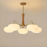 Mid-Century Wood and Brass Drum White Glass Chandelier Image - 8