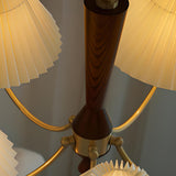 Mid-Century Wood White Pleated Round Chandelier Image - 12