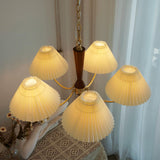 Mid-Century Wood White Pleated Round Chandelier Image - 4