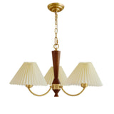 Mid-Century Wood White Pleated Round Chandelier Image - 5