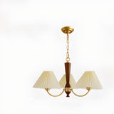 Mid-Century Wood White Pleated Round Chandelier Image - 7