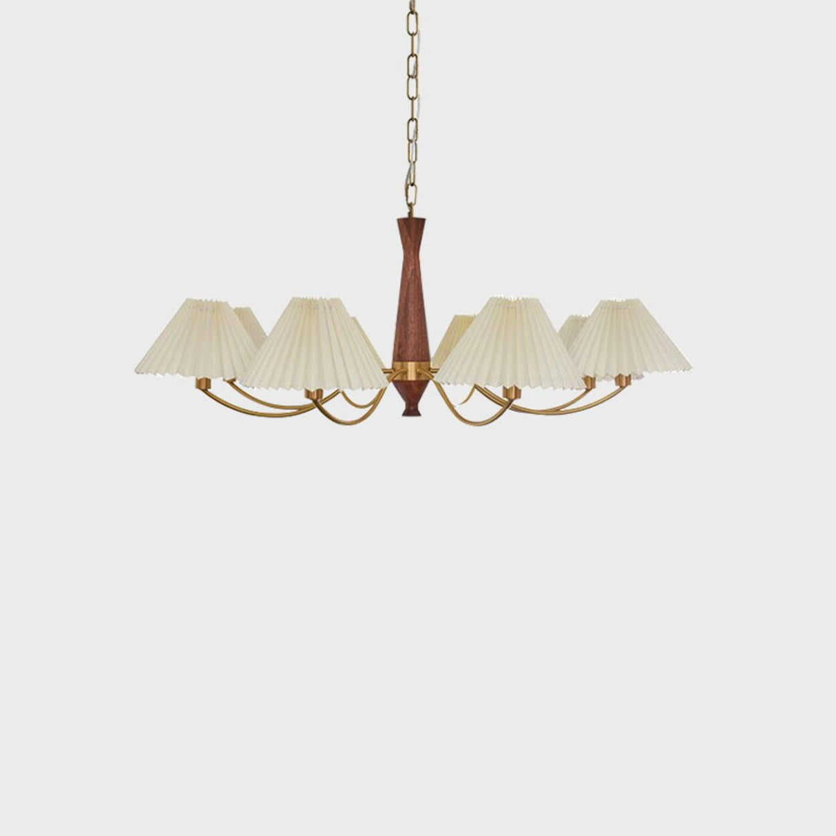 Mid-Century Wood White Pleated Round Chandelier Image - 9