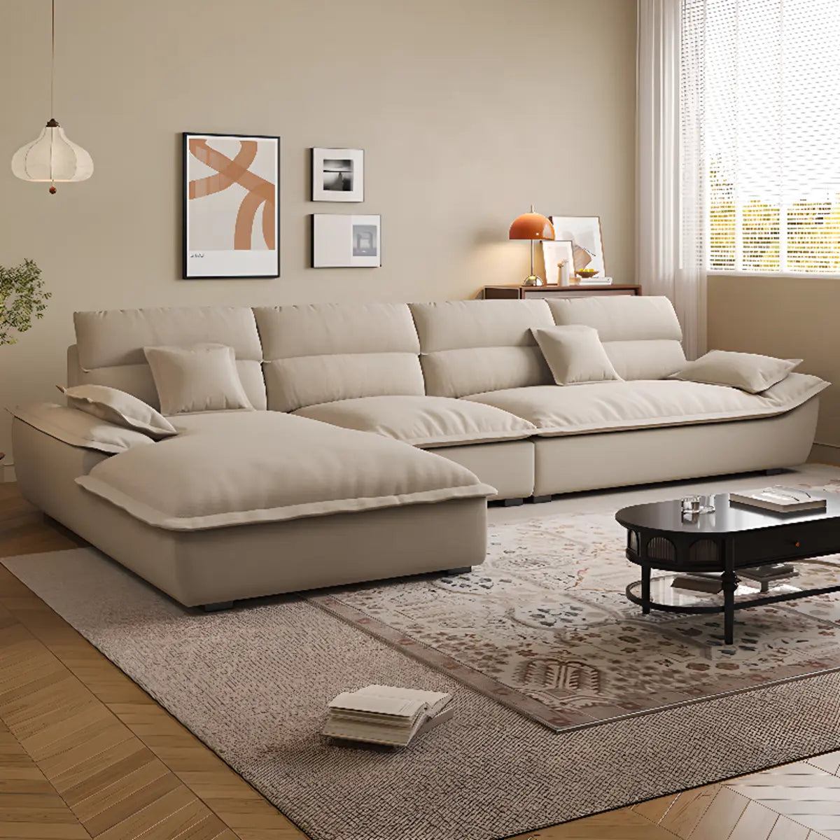 Milk Cocoa Leather L-Shape Left Corner Sectional Image - 1