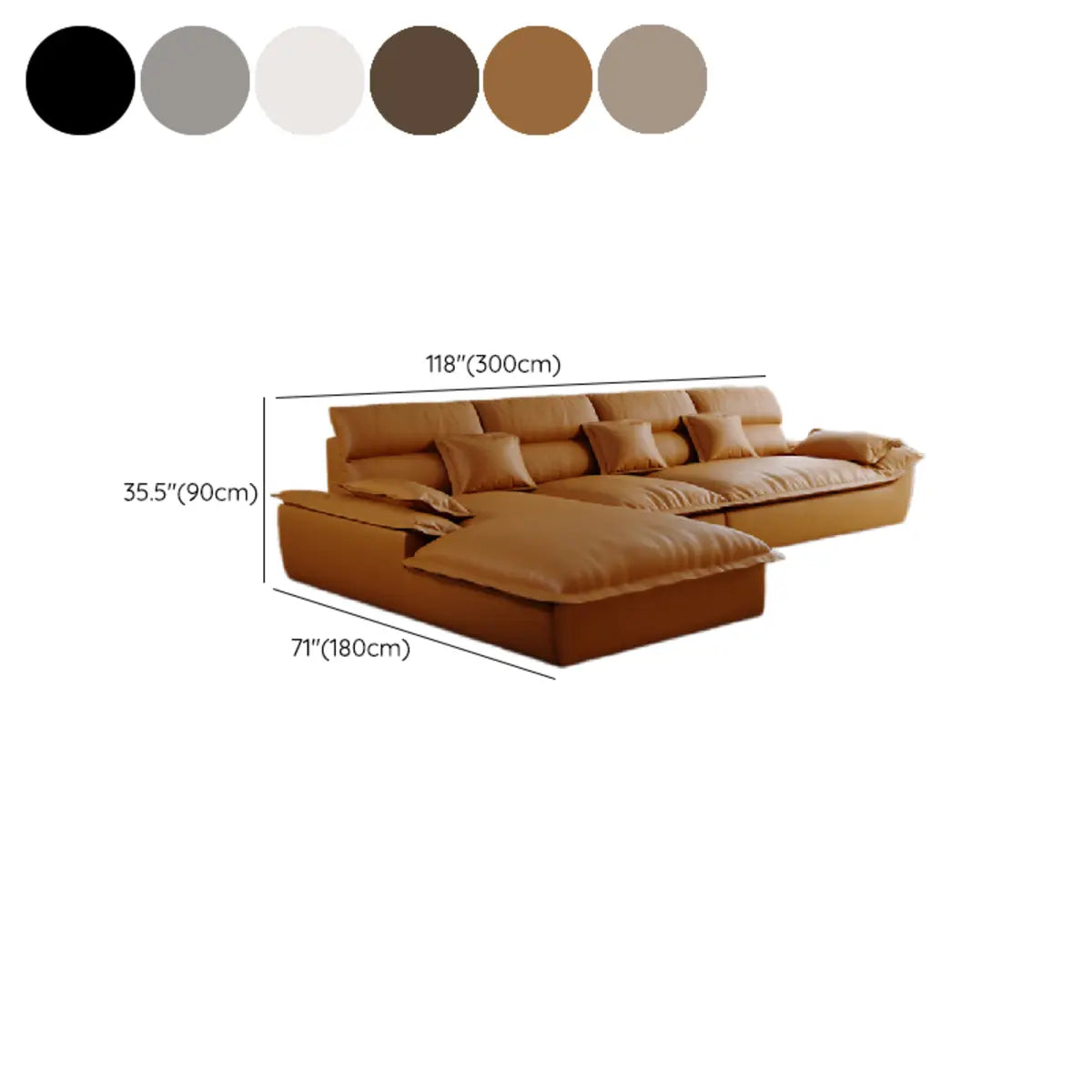 Milk Cocoa Leather L-Shape Left Corner Sectional 