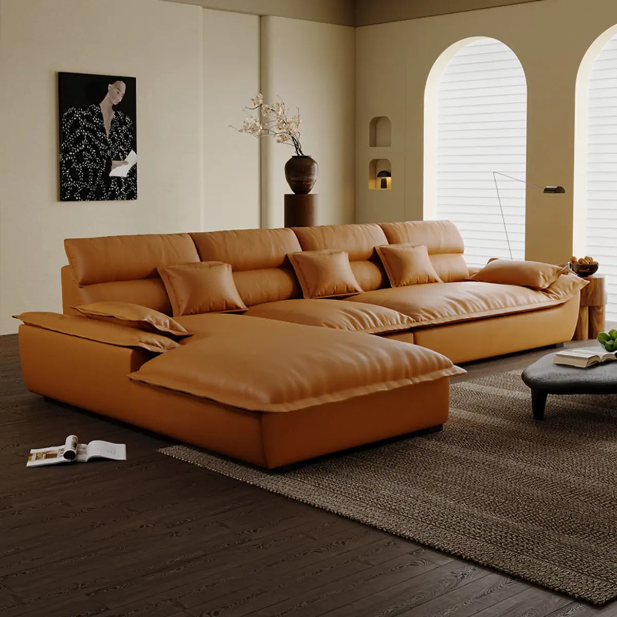 Milk Cocoa Leather L-Shape Left Corner Sectional Image - 2