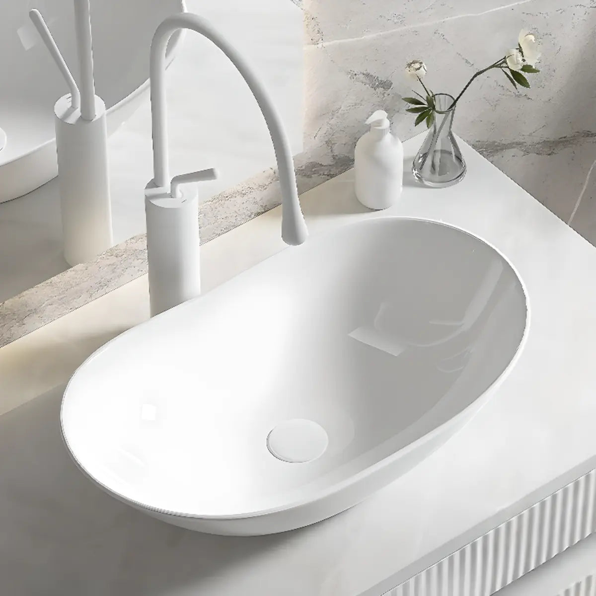 Milky Coffee Oval Ceramic Bathroom Vessel Sinks Image - 13