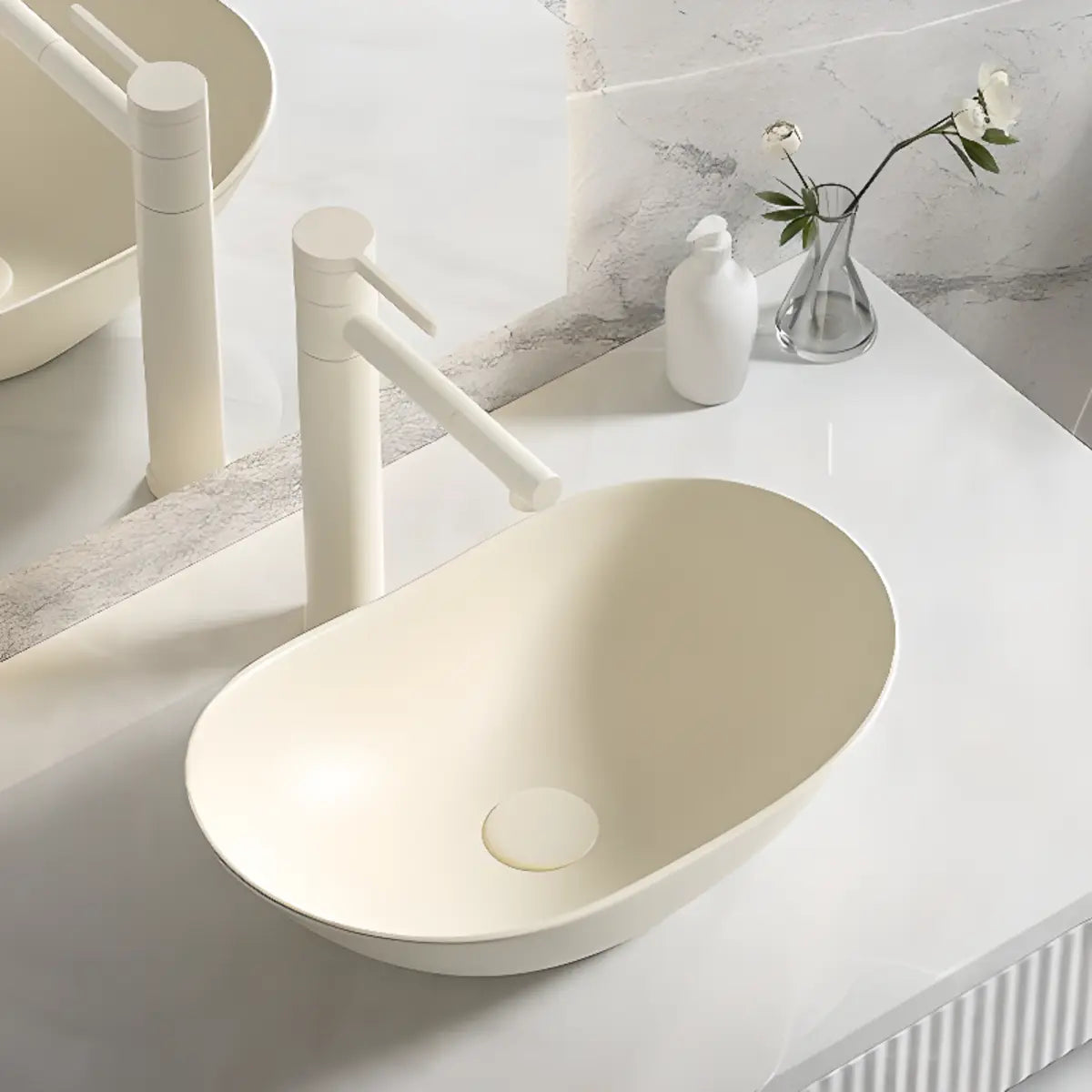 Milky Coffee Oval Ceramic Bathroom Vessel Sinks Image - 27