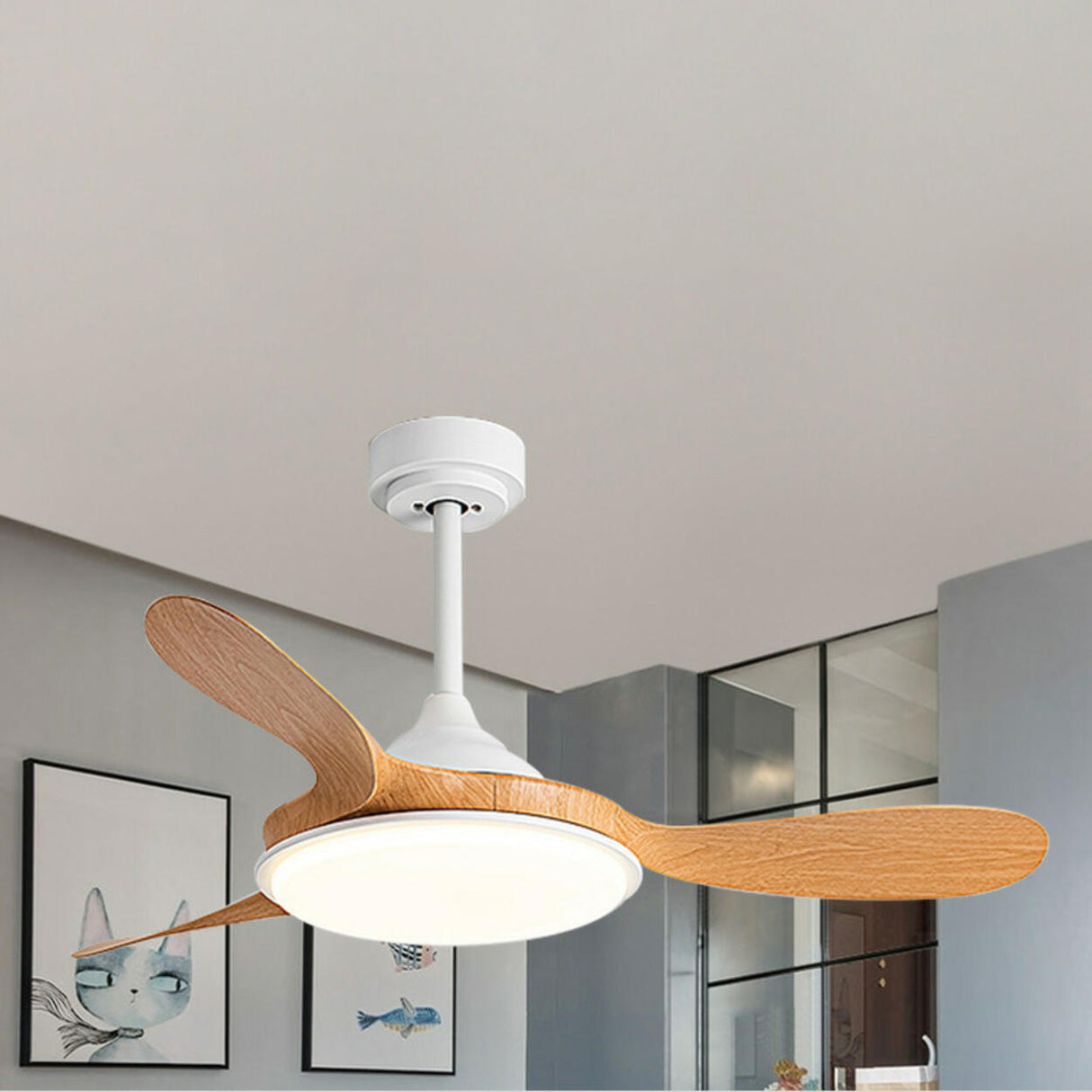 Mini 3 Blade Wood Dimming LED Ceiling Fan with Light Image - 11