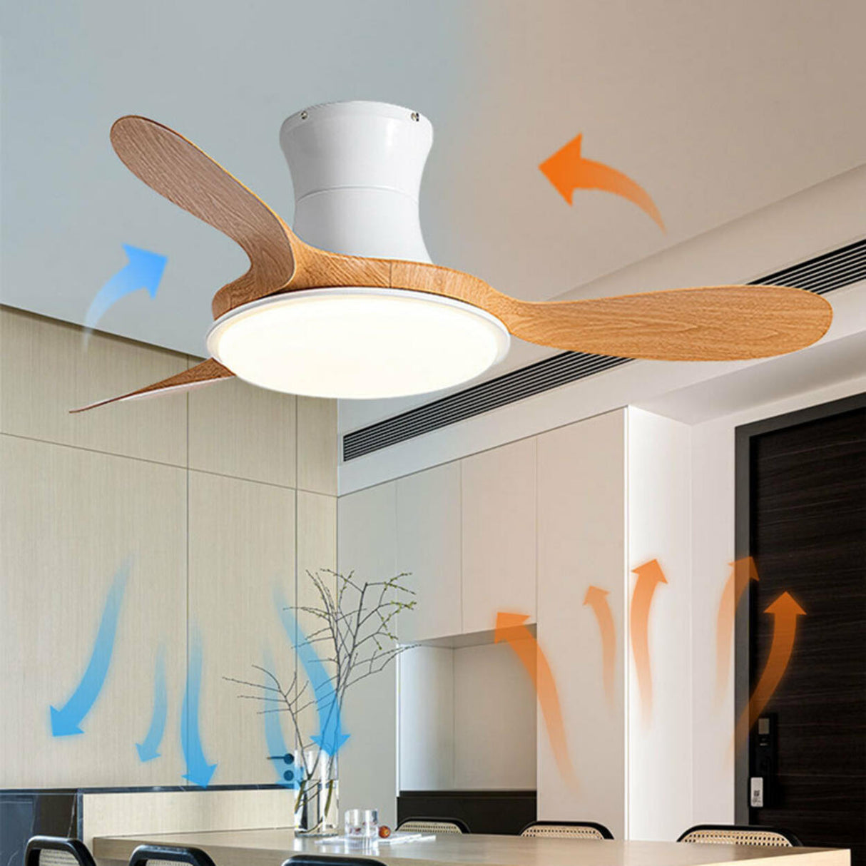 Mini 3 Blade Wood Dimming LED Ceiling Fan with Light Image - 14