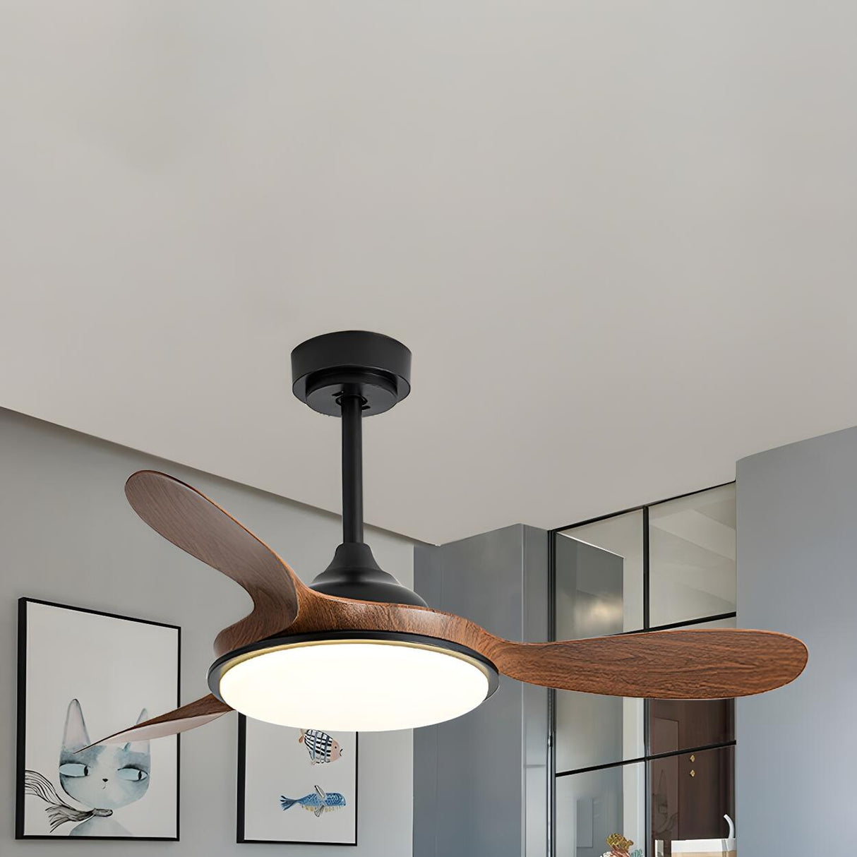 Mini 3 Blade Wood Dimming LED Ceiling Fan with Light Image - 5