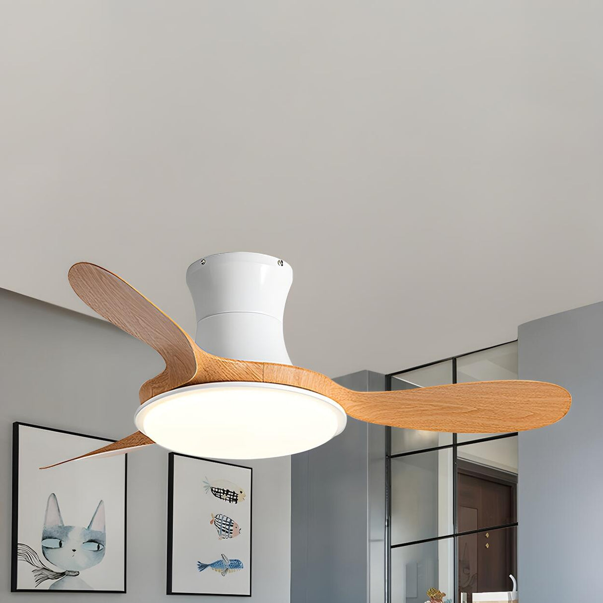 Mini 3 Blade Wood Dimming LED Ceiling Fan with Light Image - 8