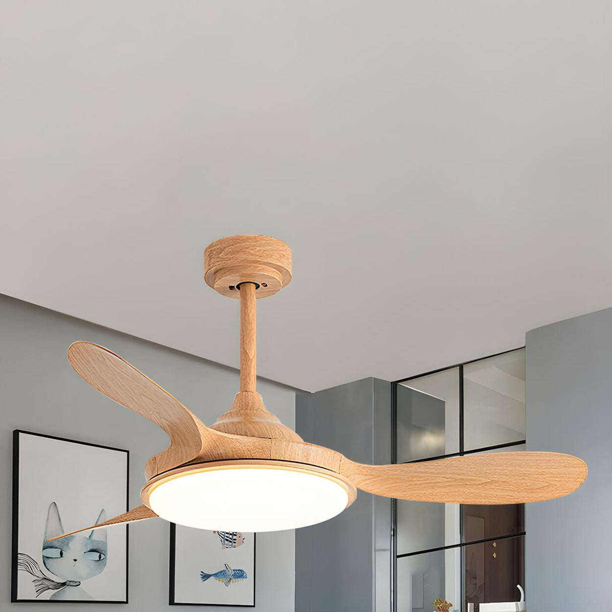 Mini 3 Blade Wood Dimming LED Ceiling Fan with Light Image - 9