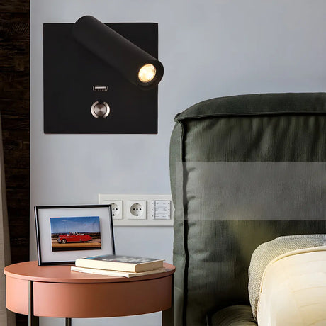 Mini Bedside Black Cylindrical Reading LED Wall Light Image - 1