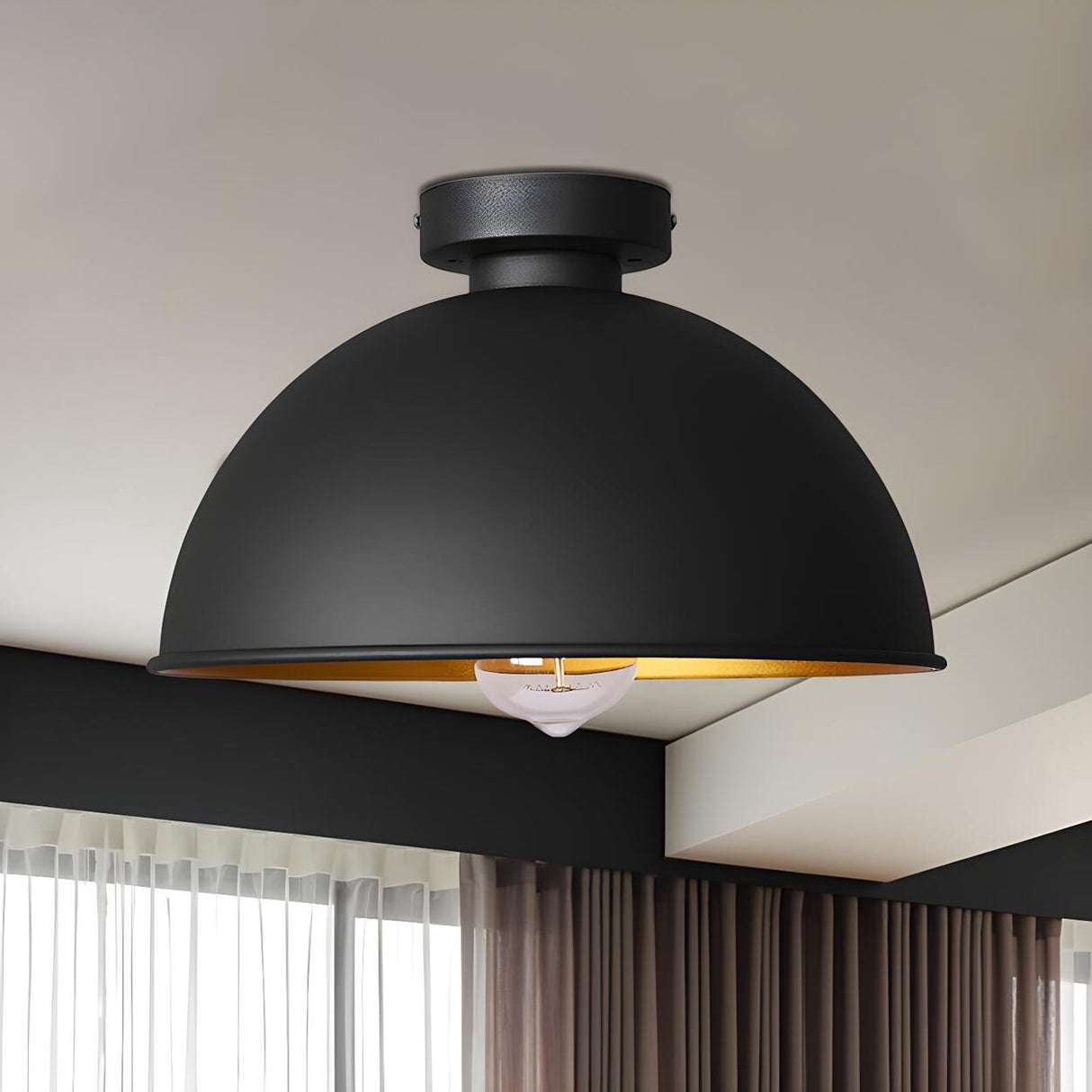 Mini Black Metallic Dome Flush Mount Ceiling Light Image - 3