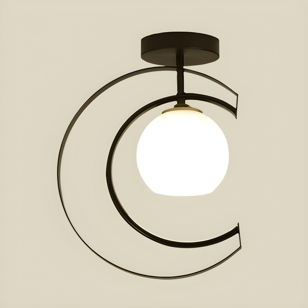 Mini Black Moon Frame Glass Globe Semi-Flush Mount Lamp Image - 4