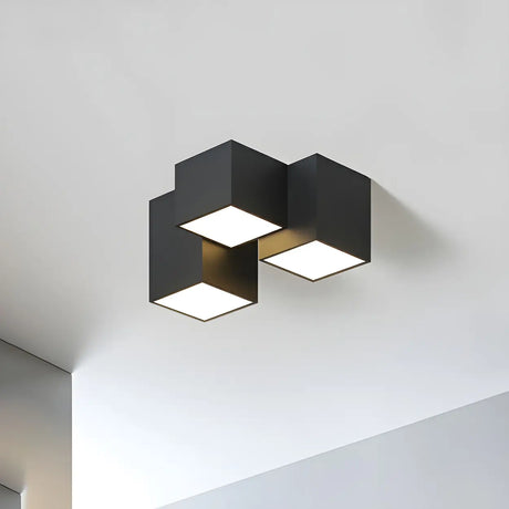 Mini Black Three Cube Dimmable LED Flush Mount Light Image - 1