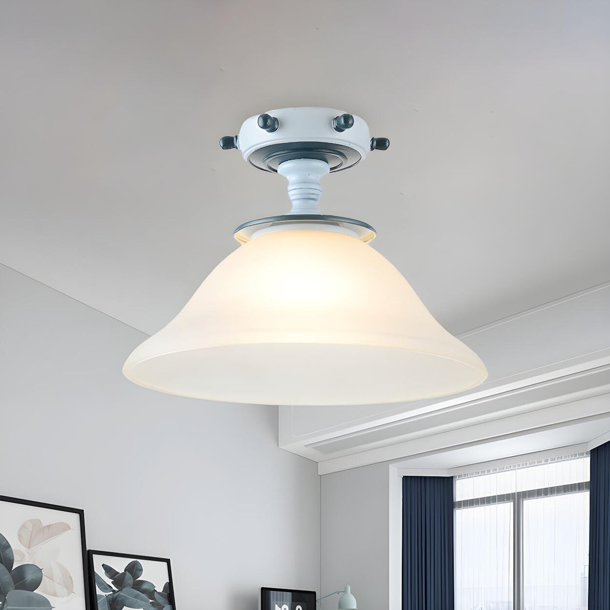 Mini Blue Flared Glass Semi-Flush Mount Ceiling Light Image - 1