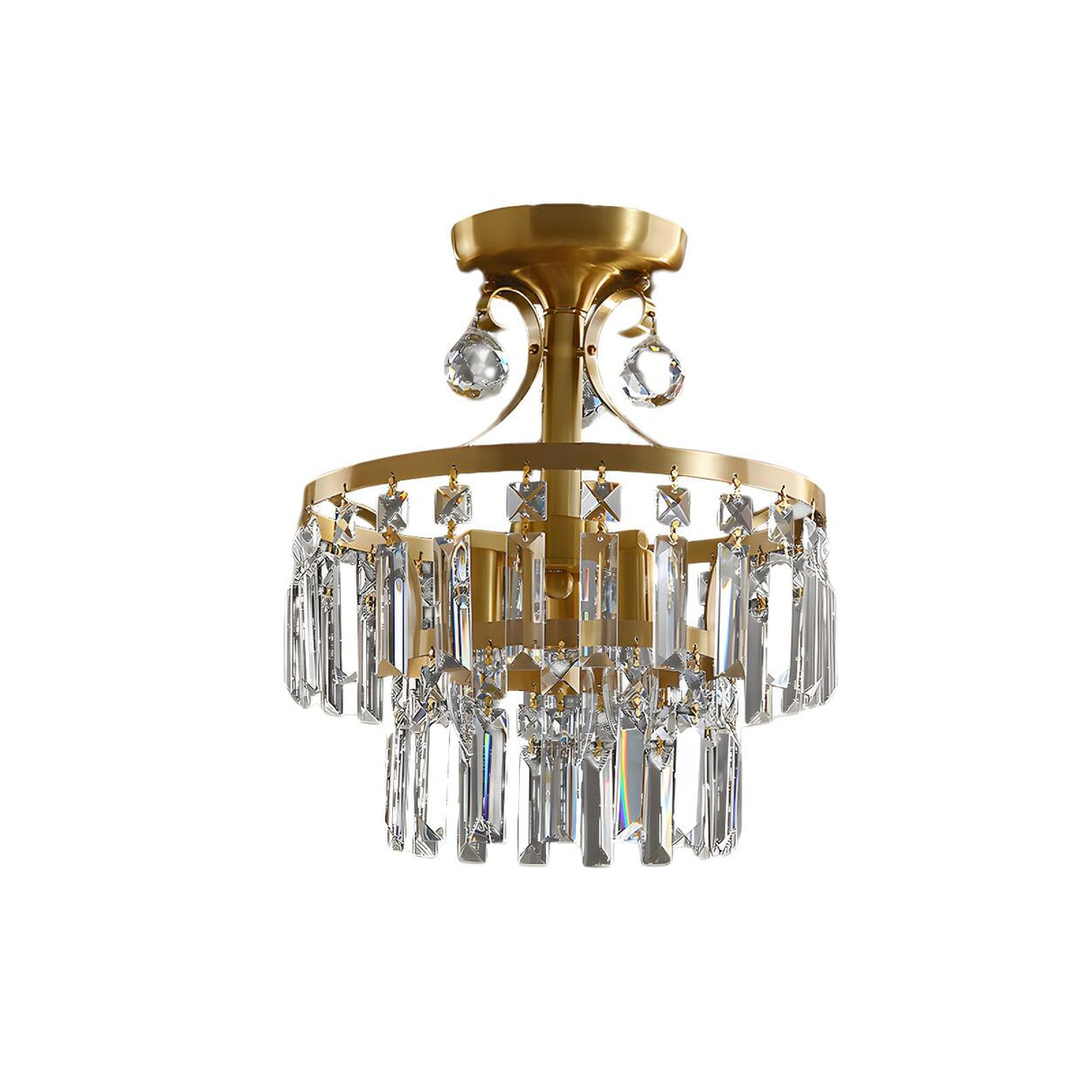 Mini Brass 2-Layer Crystal Flush Mount Ceiling Light Image - 3