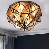 Mini Brass Geometric Polyhedron Glass Flush Mount Light Image - 1