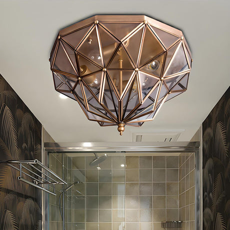 Mini Brass Geometric Polyhedron Glass Flush Mount Light Image - 2