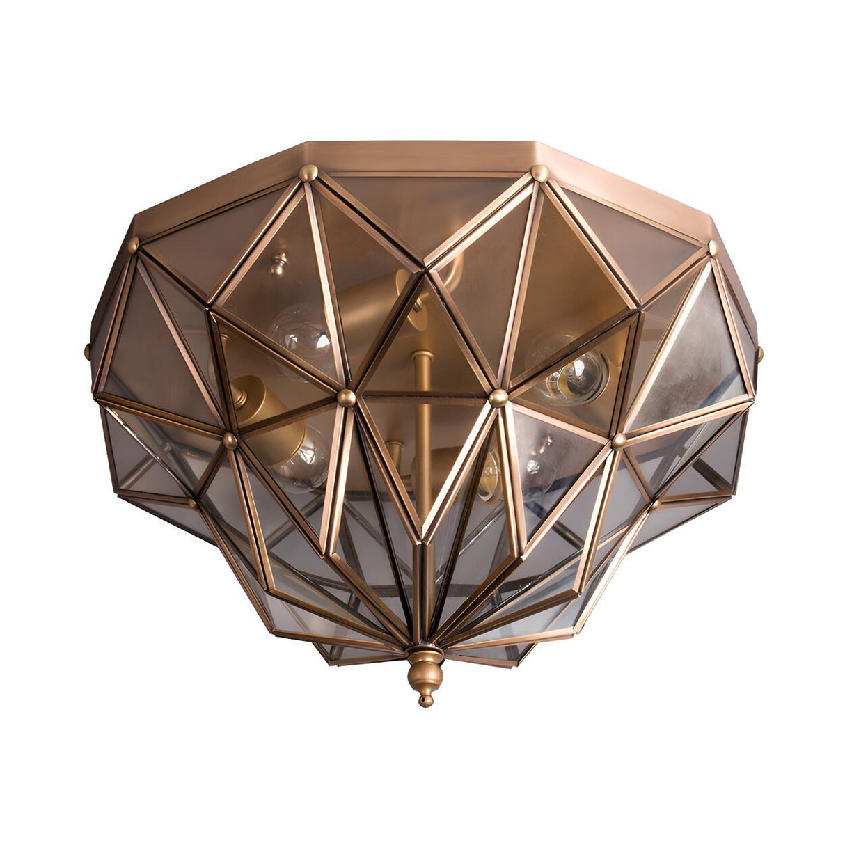 Mini Brass Geometric Polyhedron Glass Flush Mount Light Image - 3