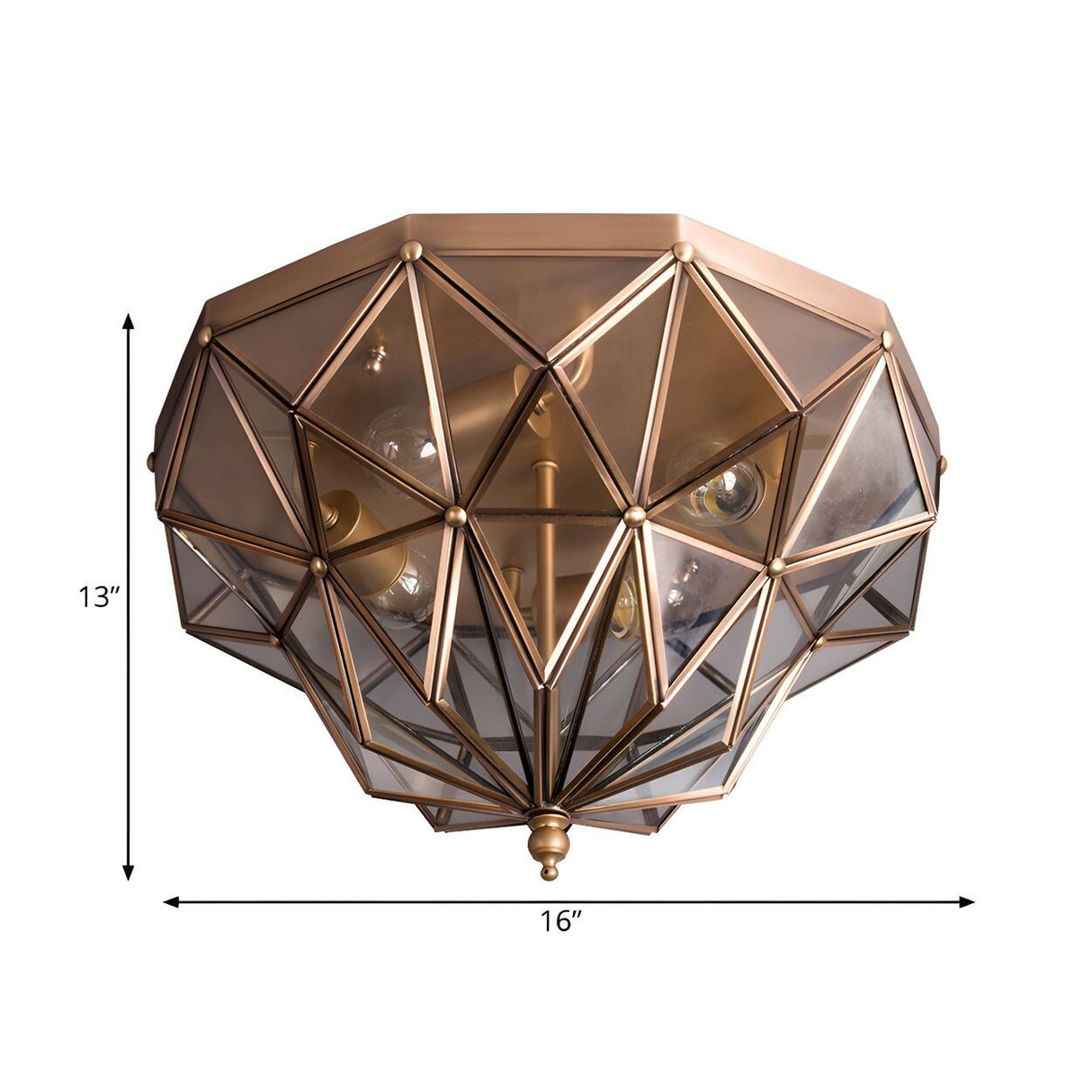 Mini Brass Geometric Polyhedron Glass Flush Mount Light Image - 4