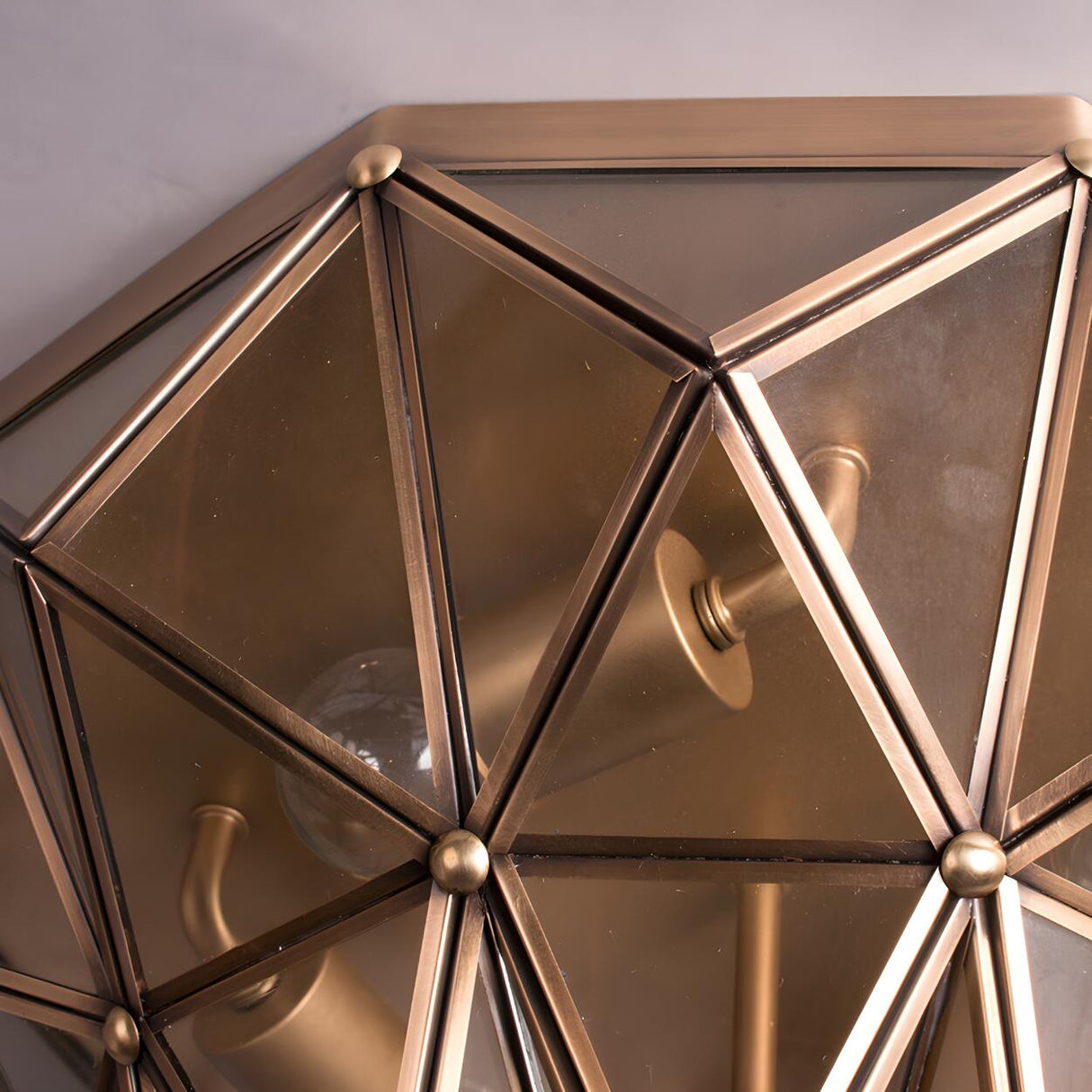 Mini Brass Geometric Polyhedron Glass Flush Mount Light Image - 5