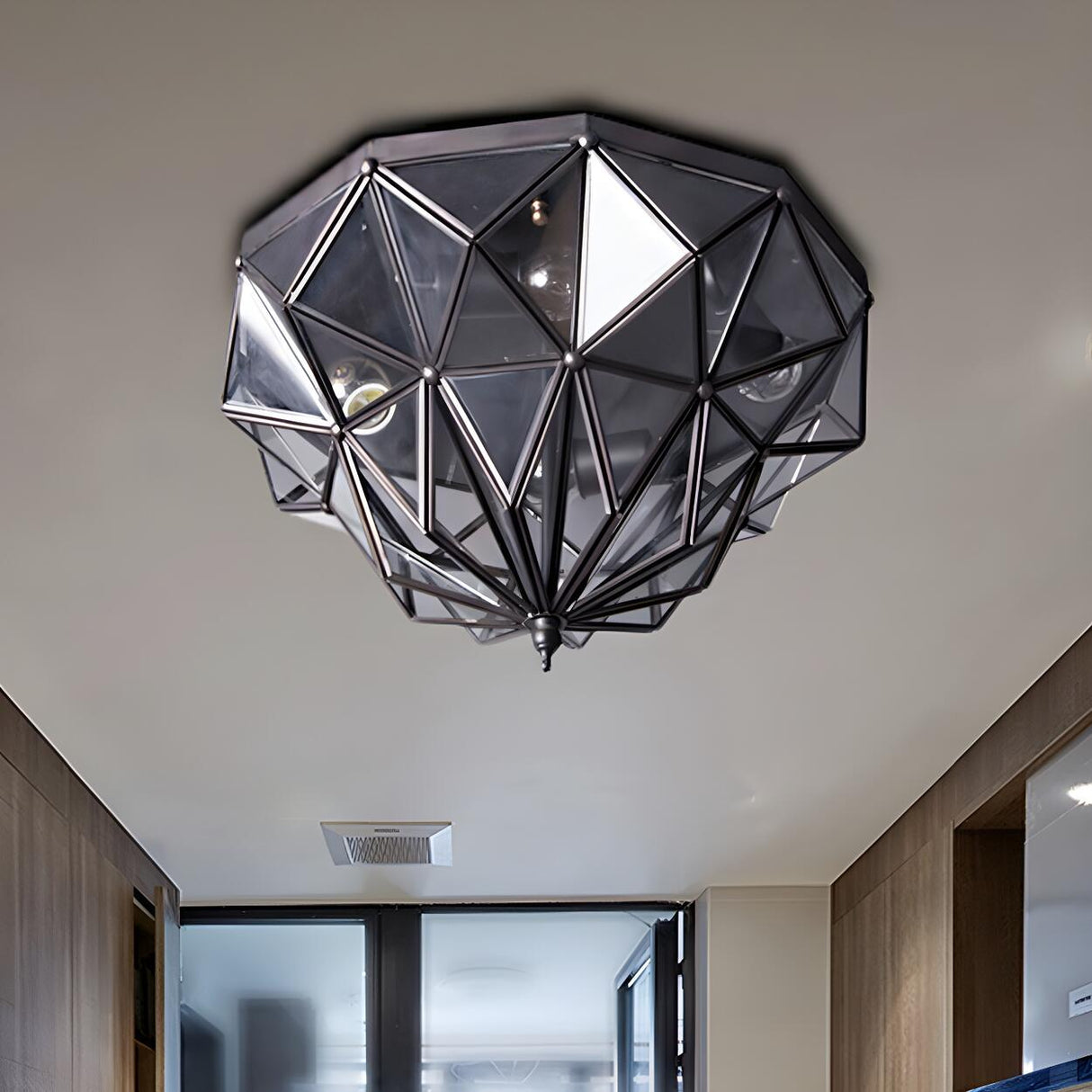 Mini Brass Geometric Polyhedron Glass Flush Mount Light Image - 6