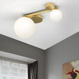 Mini Brass Glass Globe LED Flush Mount Light 2-Light Image - 1