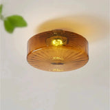 Mini Brown Glass Drum Semi-Flush Mount Ceiling Light Image - 11