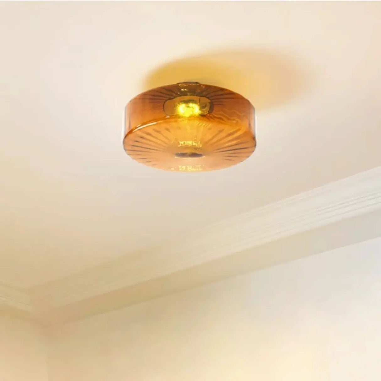 Mini Brown Glass Drum Semi-Flush Mount Ceiling Light Image - 12