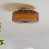 Mini Brown Glass Drum Semi-Flush Mount Ceiling Light Image - 14