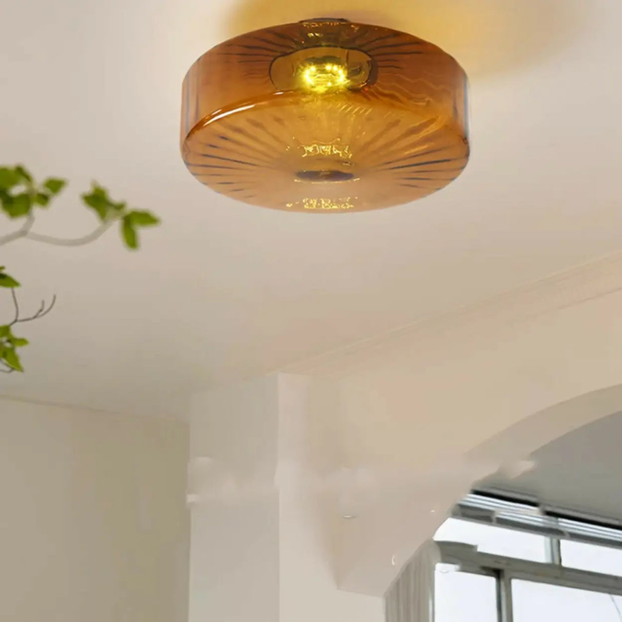 Mini Brown Glass Drum Semi-Flush Mount Ceiling Light Image - 2