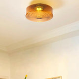 Mini Brown Glass Drum Semi-Flush Mount Ceiling Light Image - 4