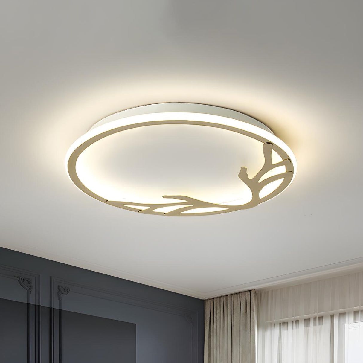 Mini Circular Antler LED Flush Mount Ceiling Light Image - 1