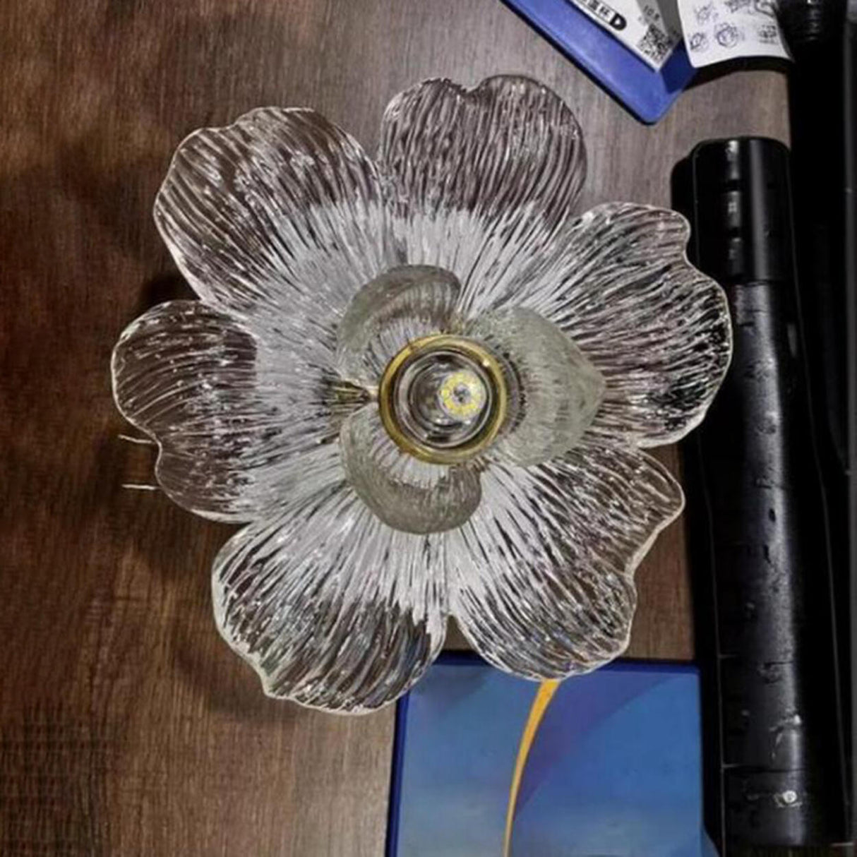 Mini Clear Glass Flower Semi-Flush Mount Ceiling Light Image - 2