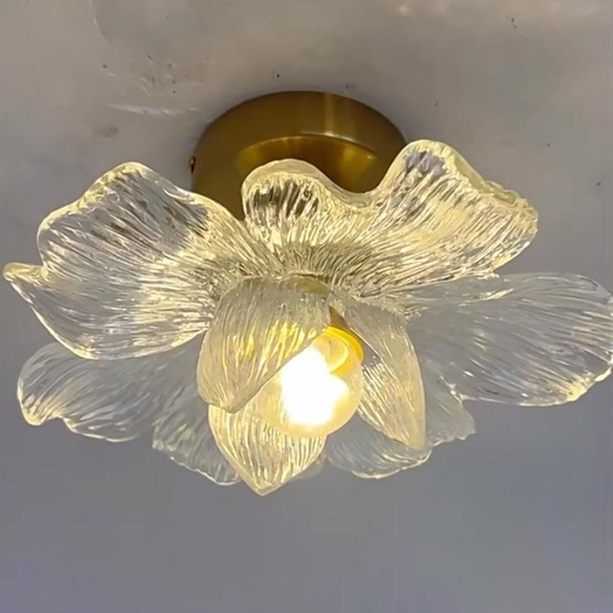 Mini Clear Glass Flower Semi-Flush Mount Ceiling Light Image - 4