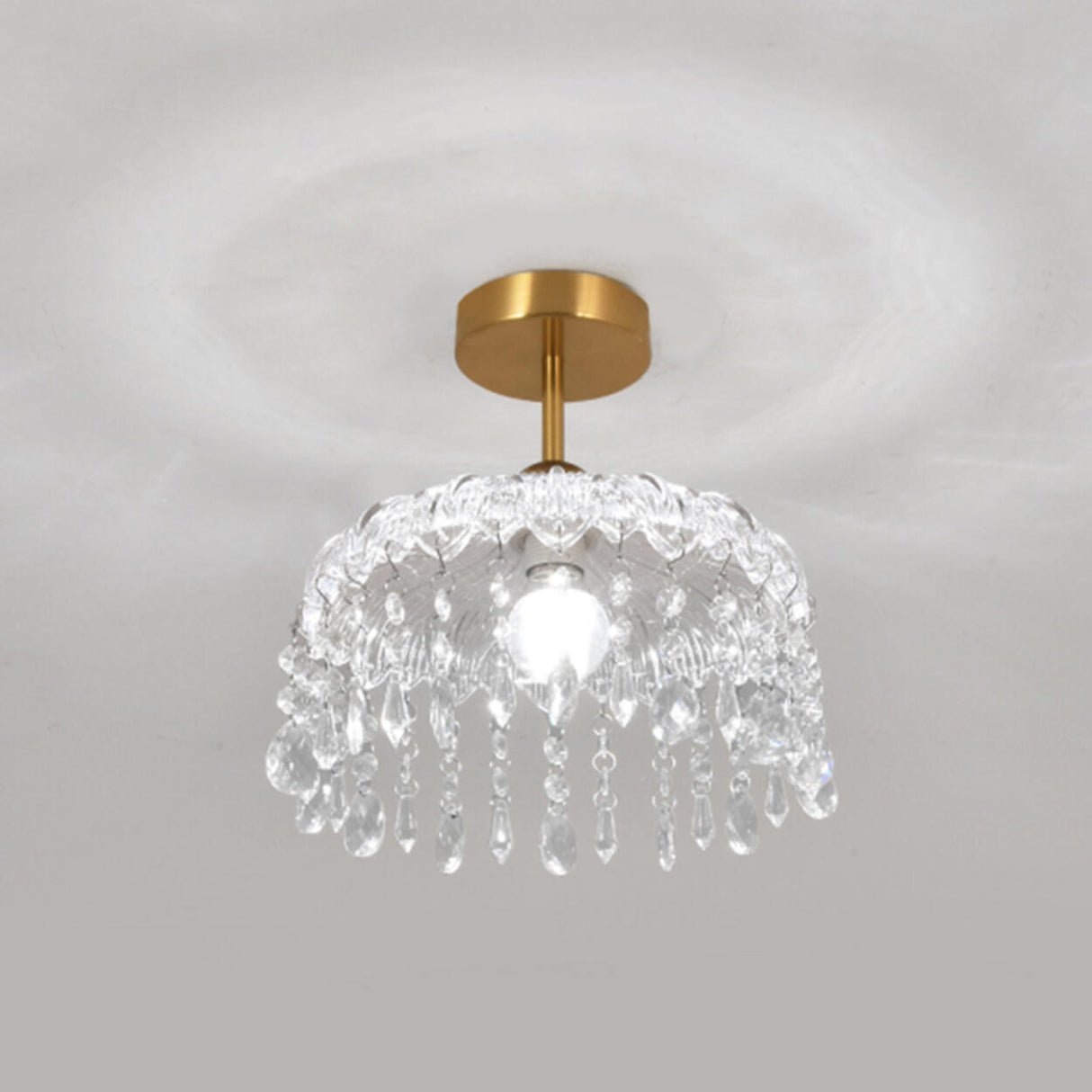 Mini Clear Glass Pendant Gold Semi-Flush Mount Light Image - 10