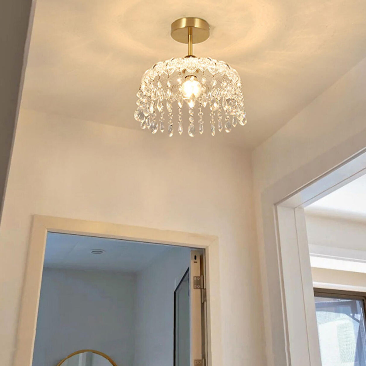 Mini Clear Glass Pendant Gold Semi-Flush Mount Light Image - 11